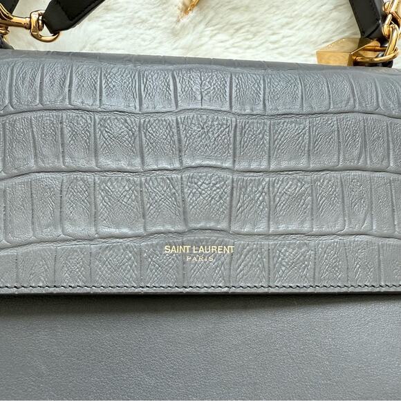 SAINT LAURENT Calfskin Crocodile Embossed Medium Moujik Top Handle Authentic - Picture 2 of 16